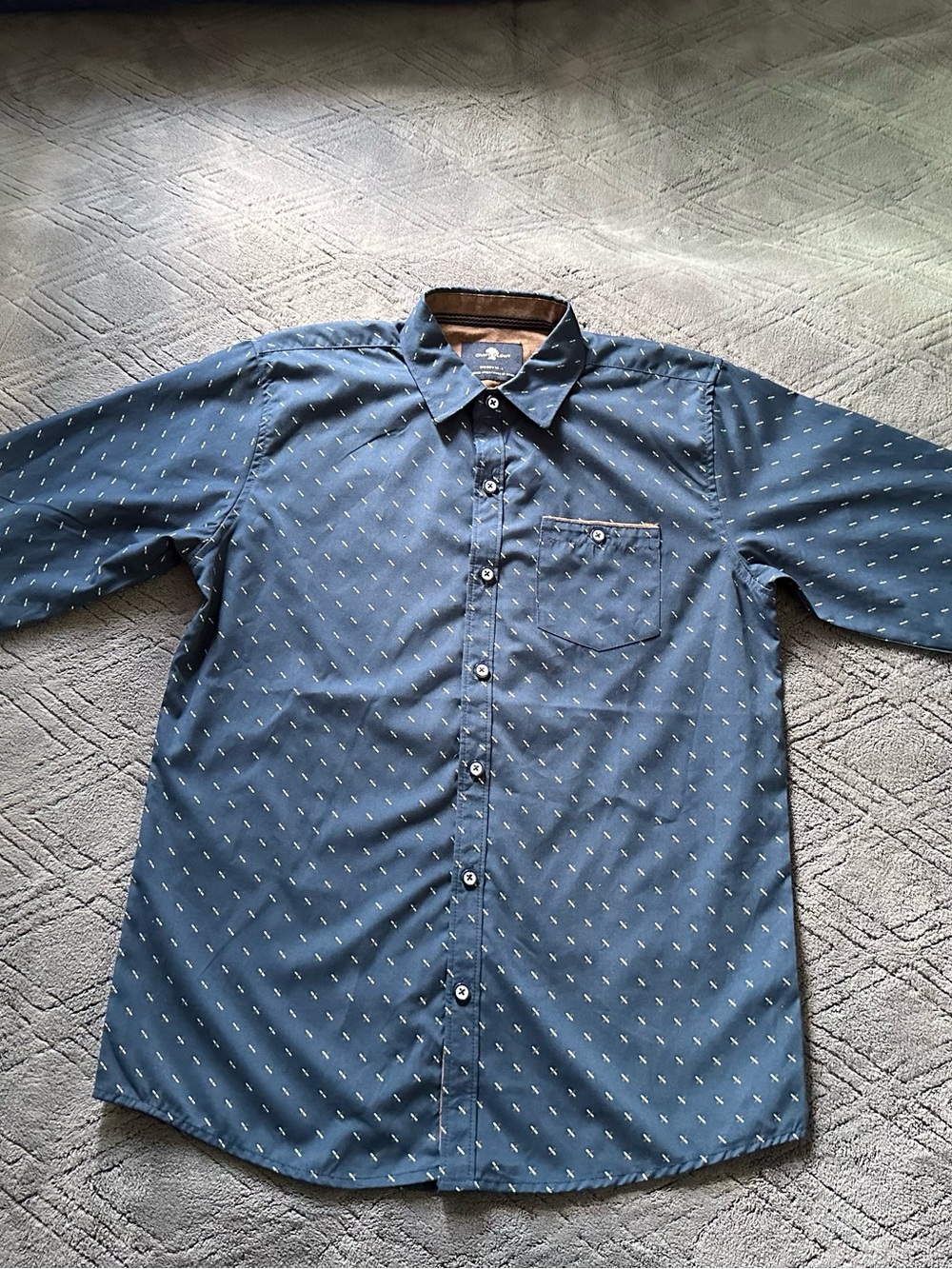 Craft + Flow Big Boy Size 14 Large Navy Patterned Button-Up Long Sleeve Shirt